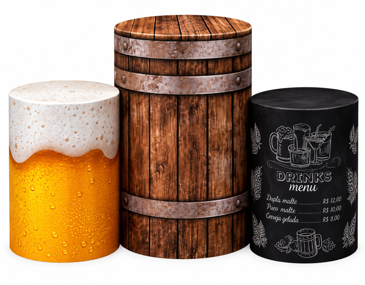 Tecido Trio de Cilindros Boteco - Toque Mágico Decoração e pegue e monte