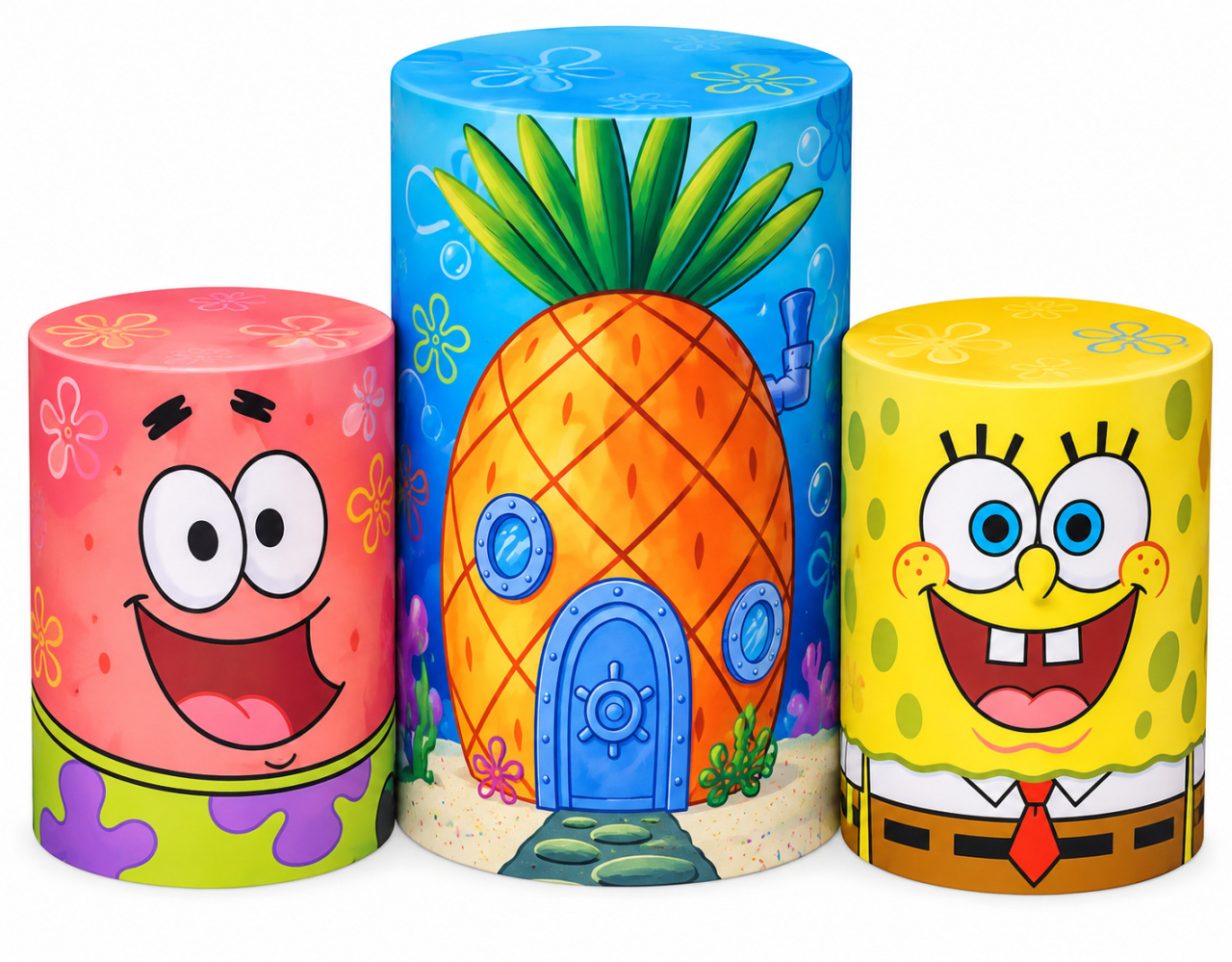 Tecido Trio de Cilindros Bob Esponja - Toque Mágico Decoração e pegue e monte
