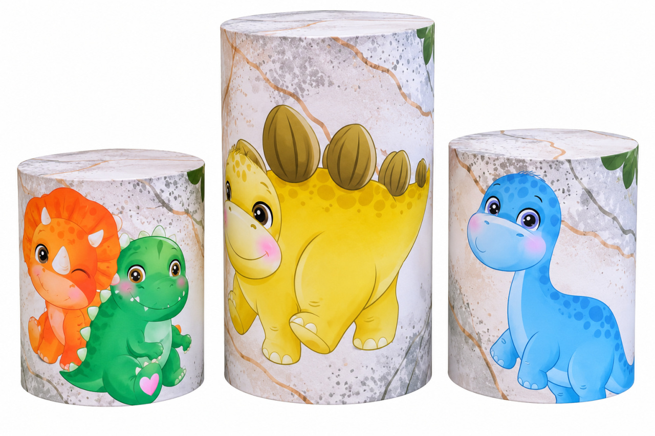 Tecido Trio de Cilindros Dino Baby. - Toque Mágico Decoração e pegue e monte