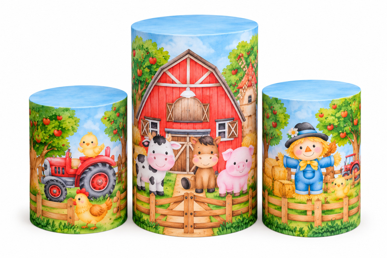 Tecido Trio de Cilindros Fazendinha - Toque Mágico Decoração e pegue e monte