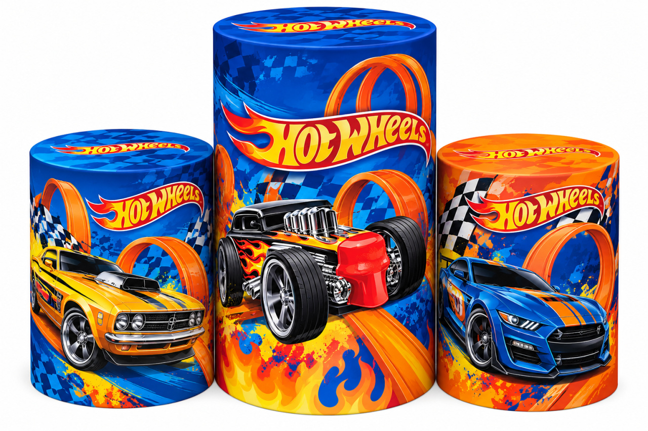 Tecido Trio de Cilindros Hot Wheels - Toque Mágico Decoração e pegue e monte