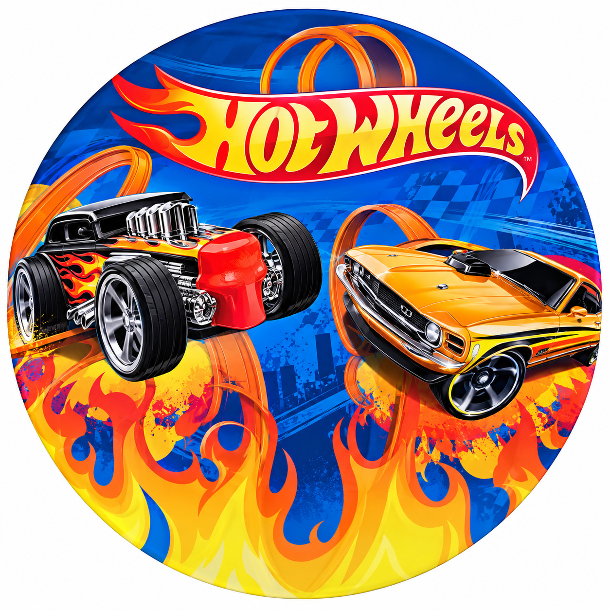 Tecido Painel Redondo Hot Wheels - Toque Mágico Decoração e pegue e monte