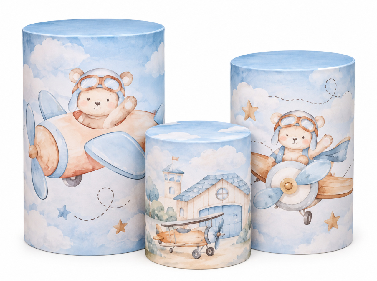 Tecido Trio de Cilindros Urso Aviador - Toque Mágico Decoração e pegue e monte