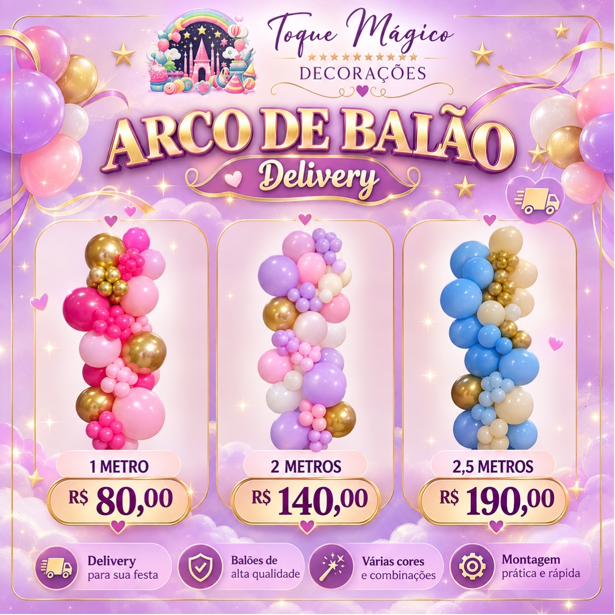 Arco de Balões Delivery 2M - Toque Mágico Decoração e pegue e monte