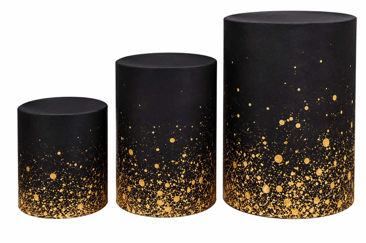 Tecido Trio de Cilindros Preto Brilhos - Toque Mágico Decoração e pegue e monte