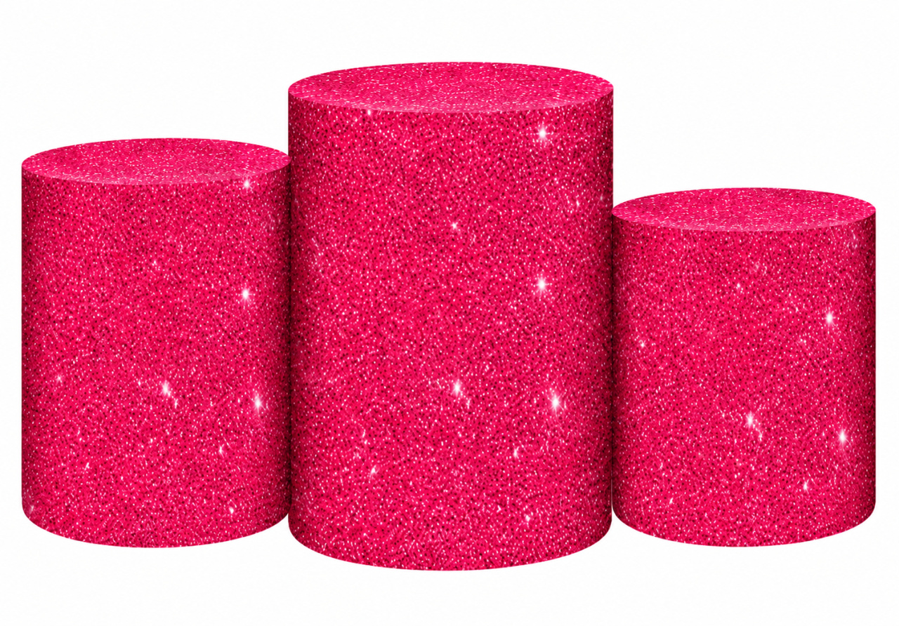 Tecido Trio de Cilindros Rosa Brilhos - Toque Mágico Decoração e pegue e monte