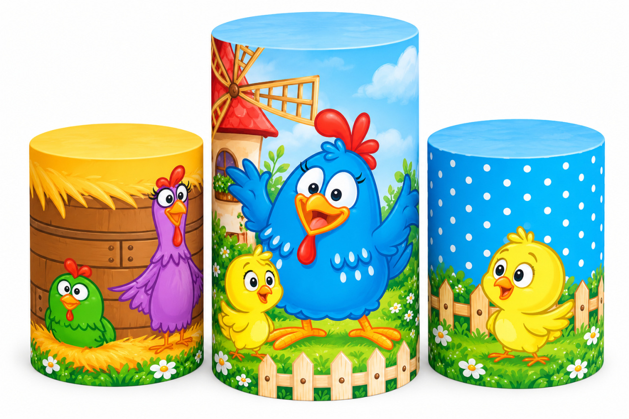 Tecido Trio de Cilindros Galinha Pintadinha - Toque Mágico Decoração e pegue e monte