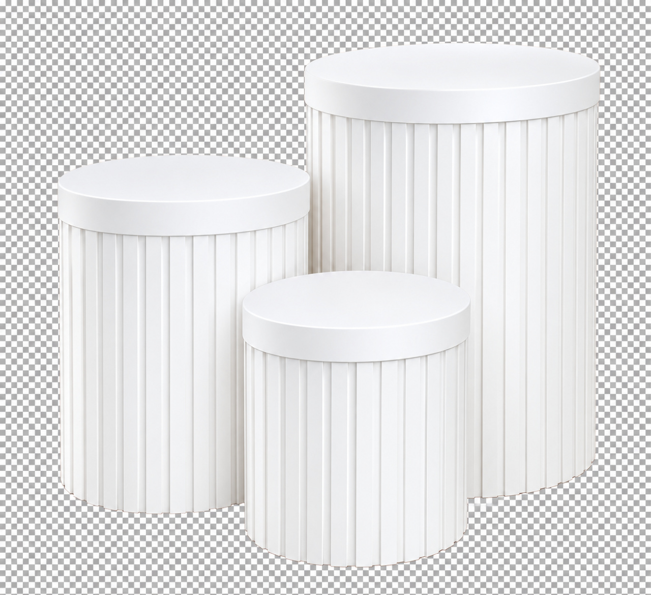 Trio de Cilindros Brancos Ripados - Toque Mágico Decoração e pegue e monte
