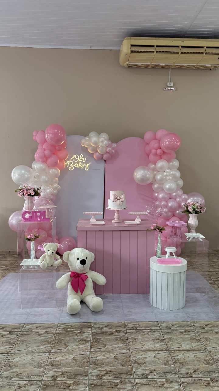 Decoração Chá de Bebê Rosa - Toque Mágico Decoração e pegue e monte
