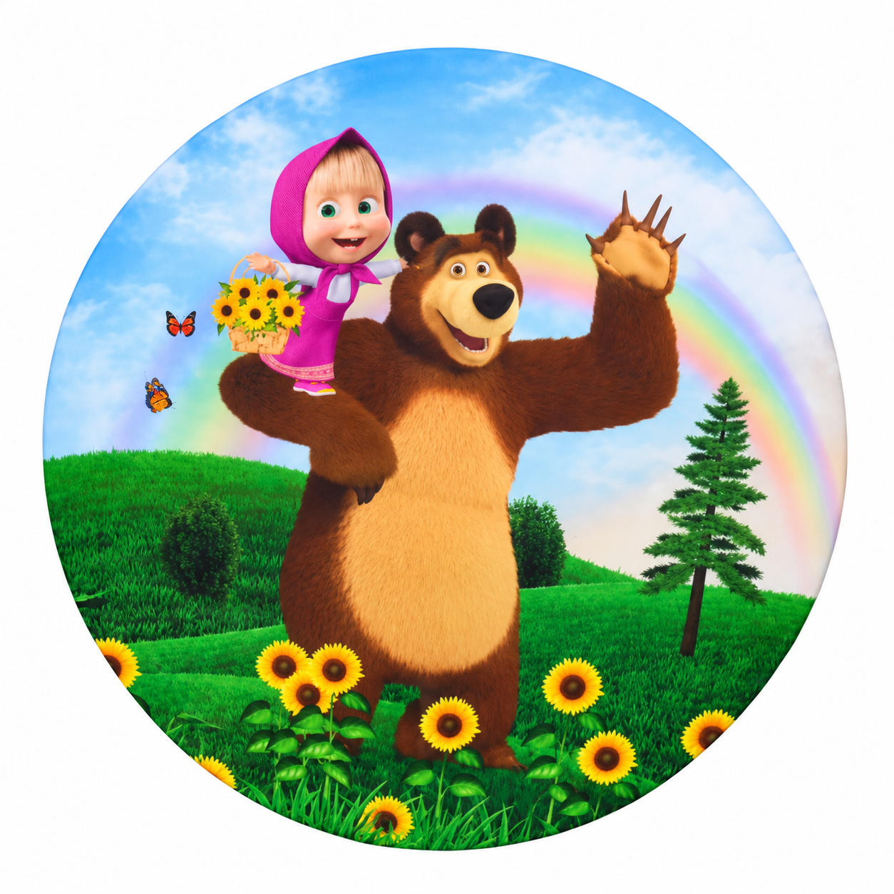Tecido Painel Redondo Masha E O Urso - Toque Mágico Decoração e pegue e monte