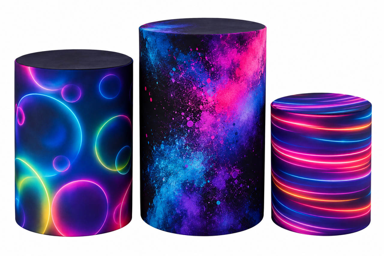 Tecido Trio Cilindros Neon - Toque Mágico Decoração e pegue e monte
