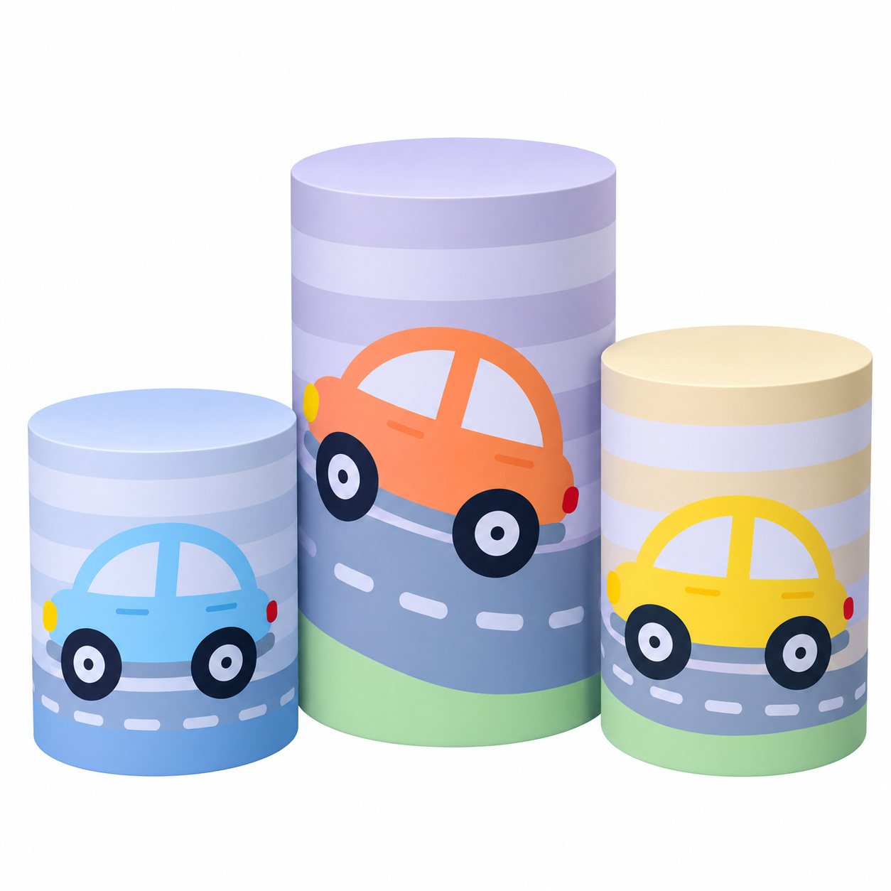 Tecido Trio de Cilindros Carrinhos - Toque Mágico Decoração e pegue e monte