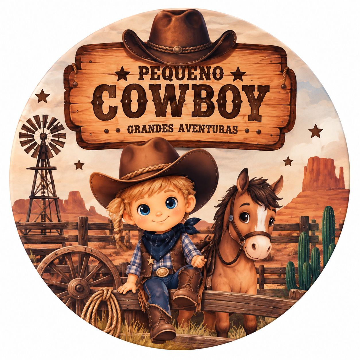 Tecido Painel Redondo Cowboy - Toque Mágico Decoração e pegue e monte