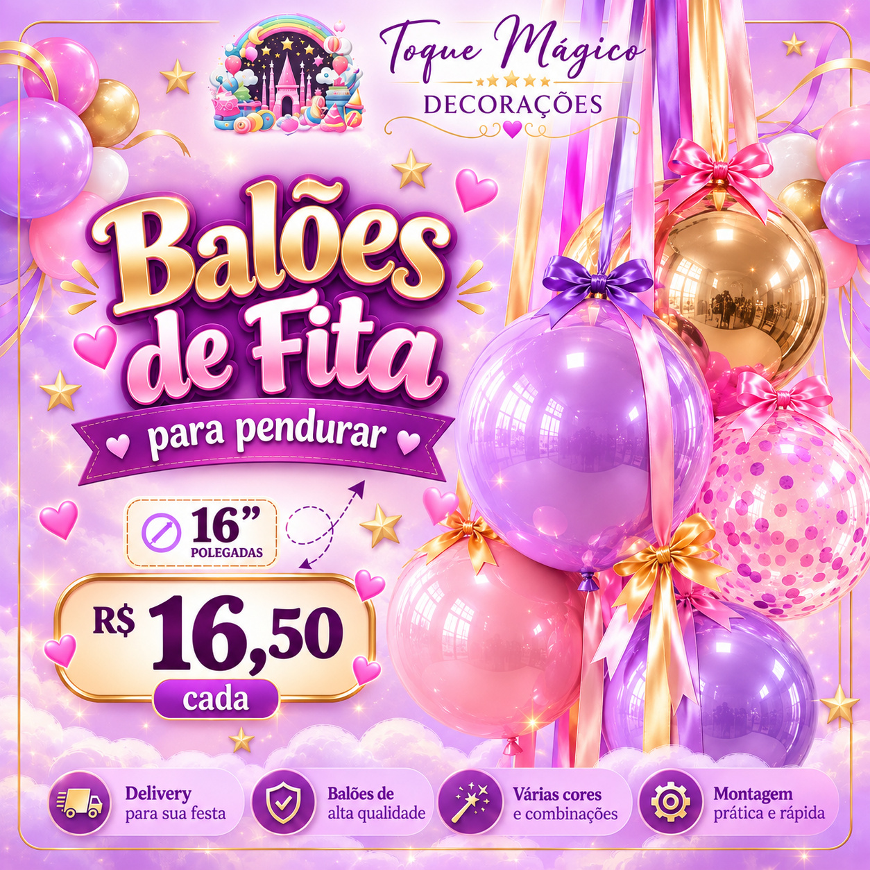 Balão Fita 16 Polegadas - Toque Mágico Decoração e pegue e monte