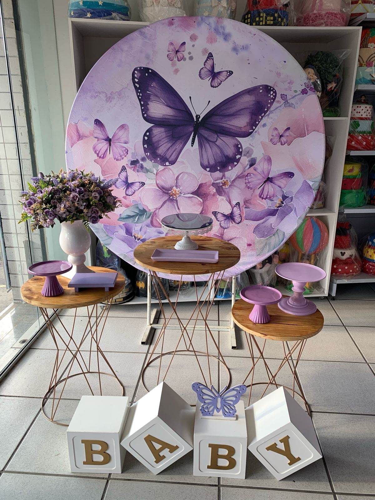Chá de Bebê Borboleta Lilás - Boutique festa locações 