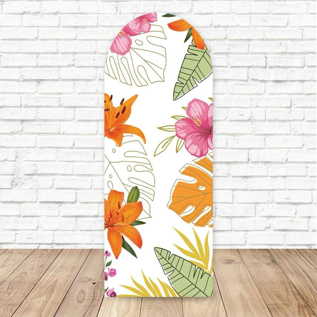 Capa Painel Romano Floral Rosa E Laranja - Boutique festa locações 