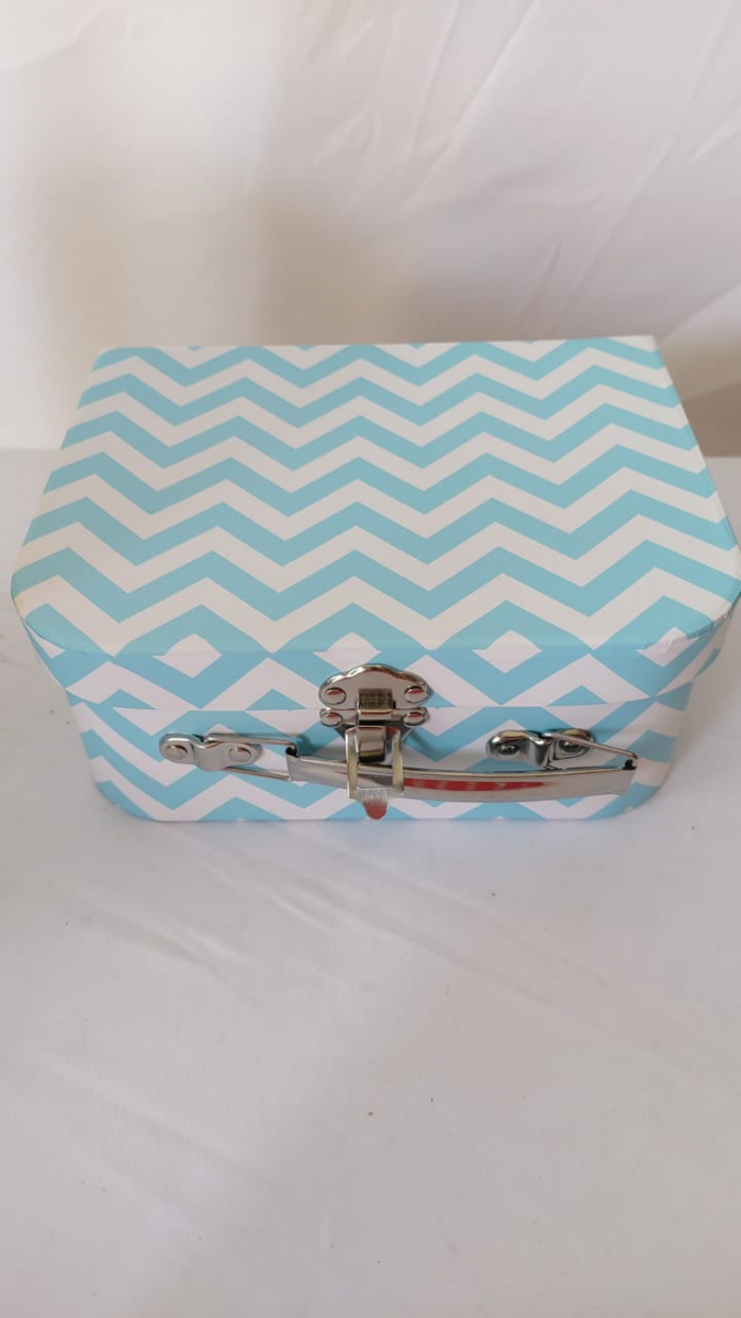 Maleta Chevron Azul C/ Branco P - Boutique festa locações 