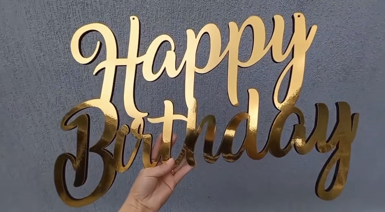 Happy Birthday Mdf Dourado - Boutique festa locações 