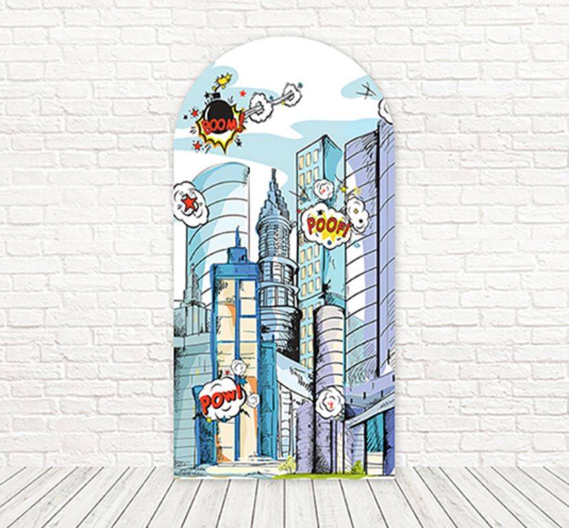Capa Painel Romano Lateral Prédios/Heróis - Boutique festa locações 
