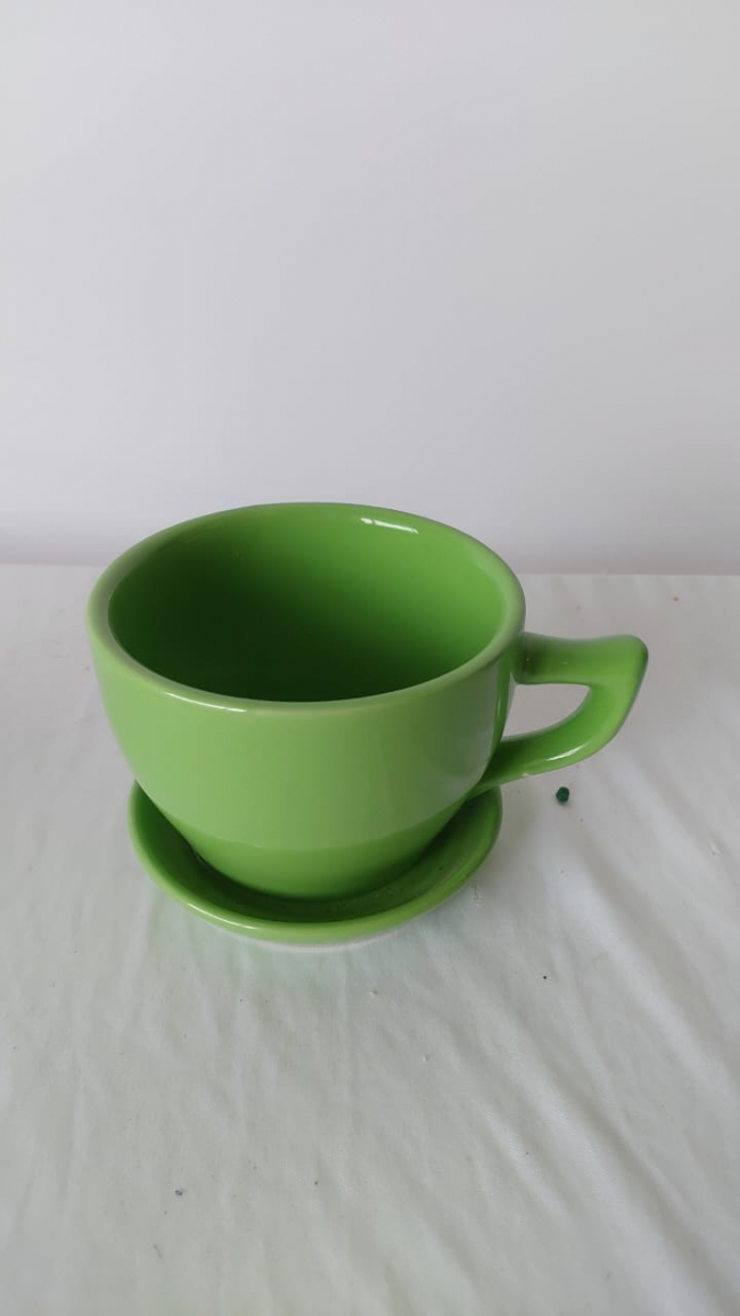 Xicara Porcelana Verde Com Pires Alice No País das Maravilhas - Boutique festa locações 