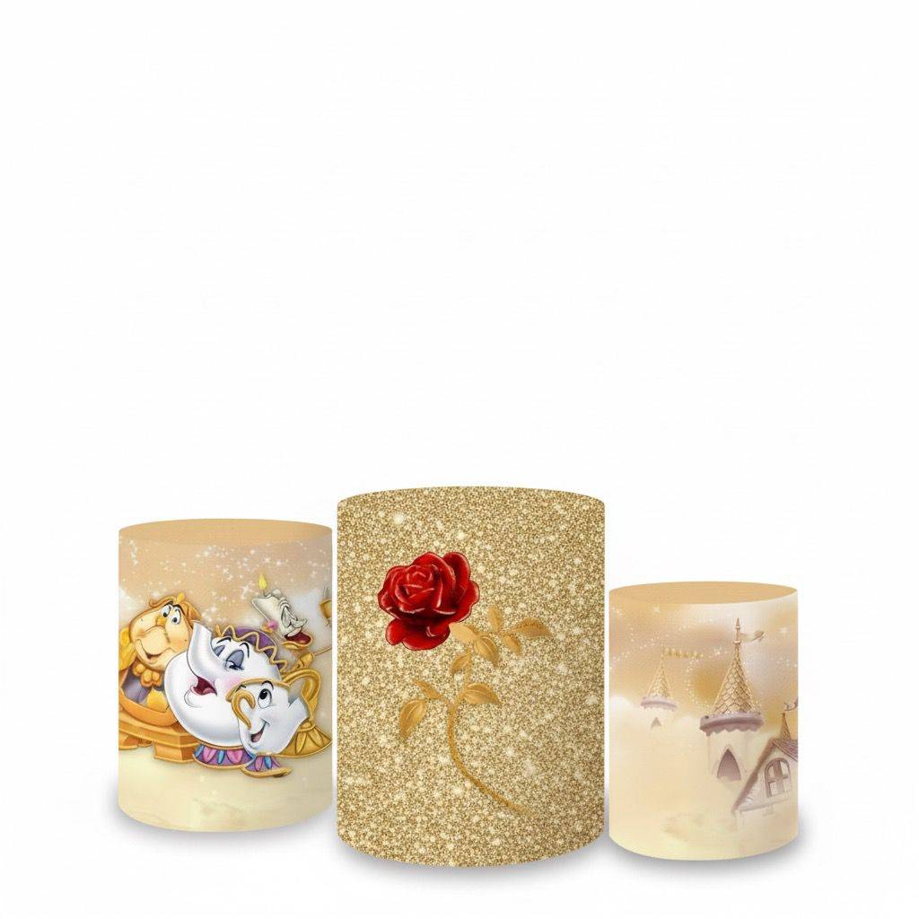 Trio Capa de Cilindro Princesa Bela E A Fera - Boutique festa locações 