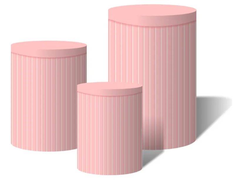 Trio Capa de Cilindro Ripado Rosa Candy - Boutique festa locações 