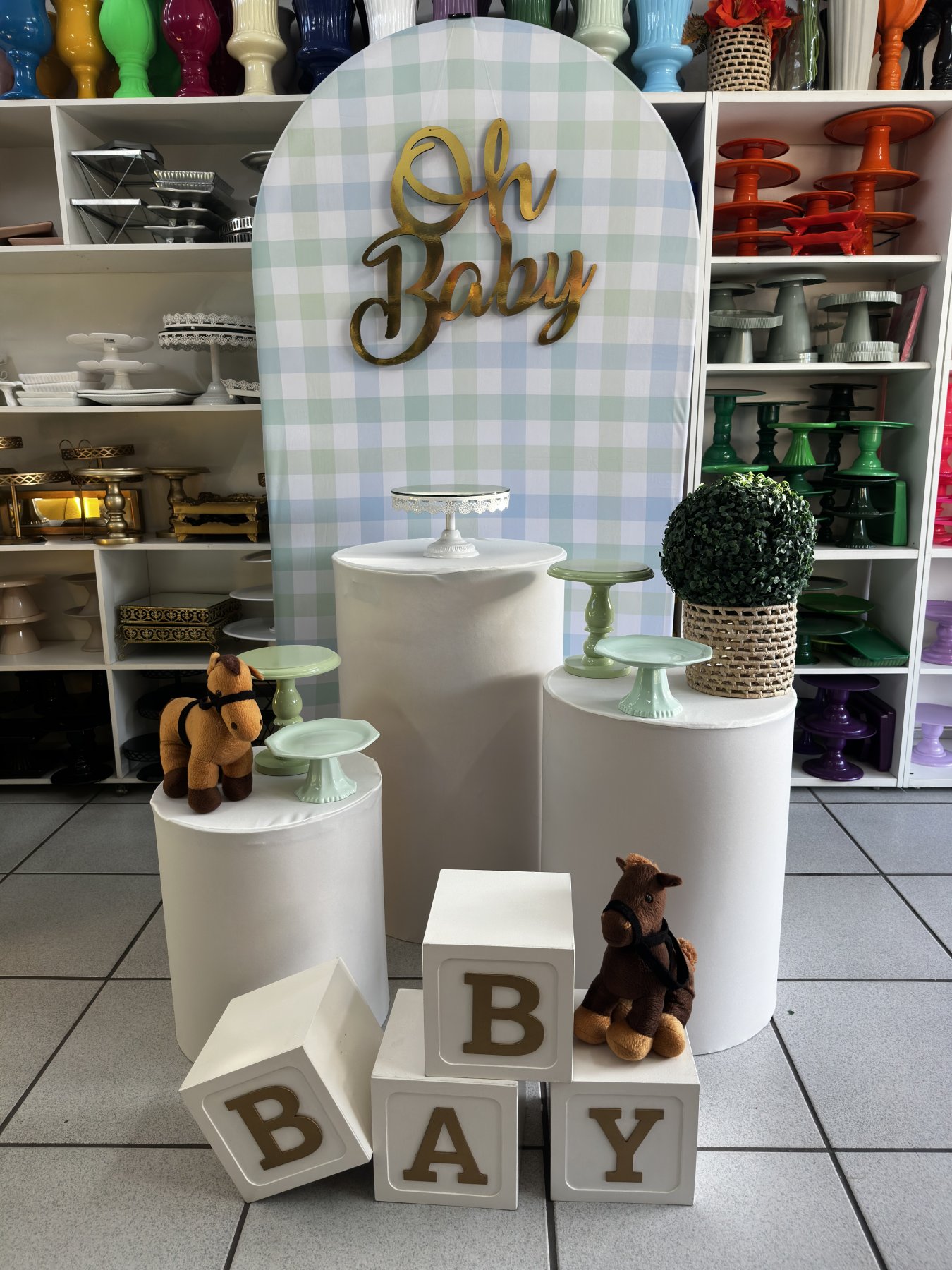 Chá de Bebê Verde E Azul  Cavalo - Boutique festa locações 