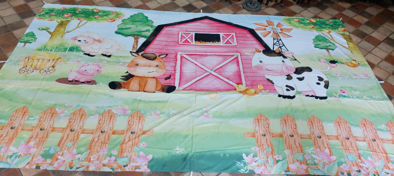 Painel Retangular Fazendinha Rosa - Boutique festa locações 