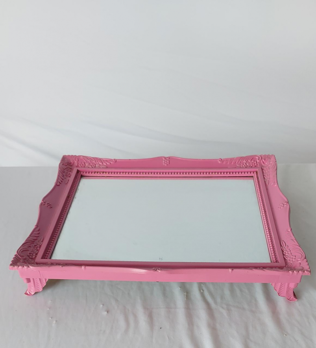 Bandeja Rosa Candy Espelhada Retangular - Boutique festa locações 