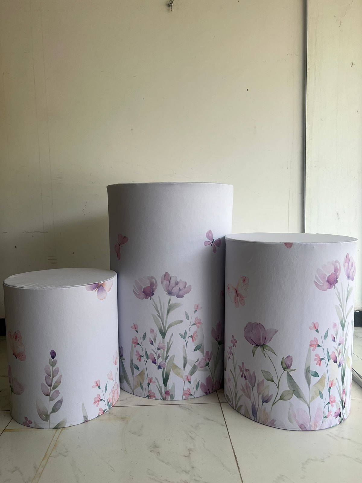 Trio Capa de Cilindro Jardim Borboletas - Boutique festa locações 