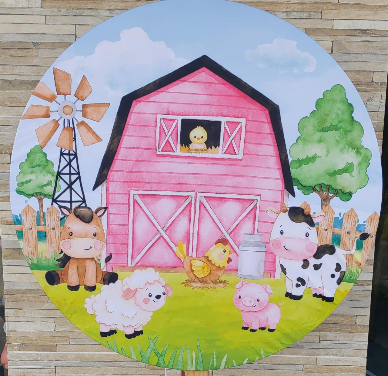 Capa Painel Fazendinha Rosa  80 Cm - Boutique festa locações 