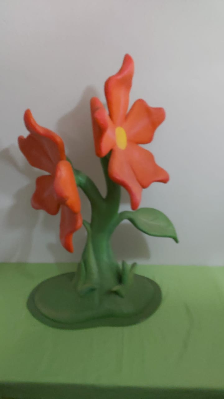 Flor Laranja Fibra Jardim - Boutique festa locações 
