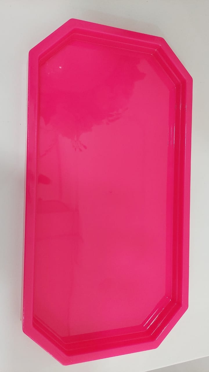 Bandeja Rosa Pink Neon Retangular Plástica - Boutique festa locações 