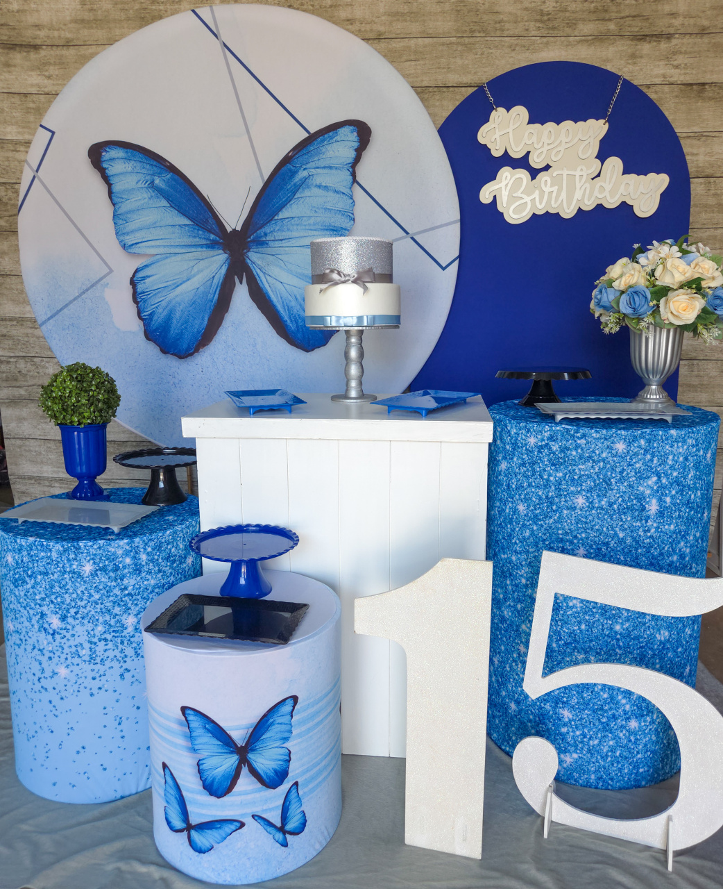 Borboleta Azul - Kit Ouro - Anelan Artes e Decorações