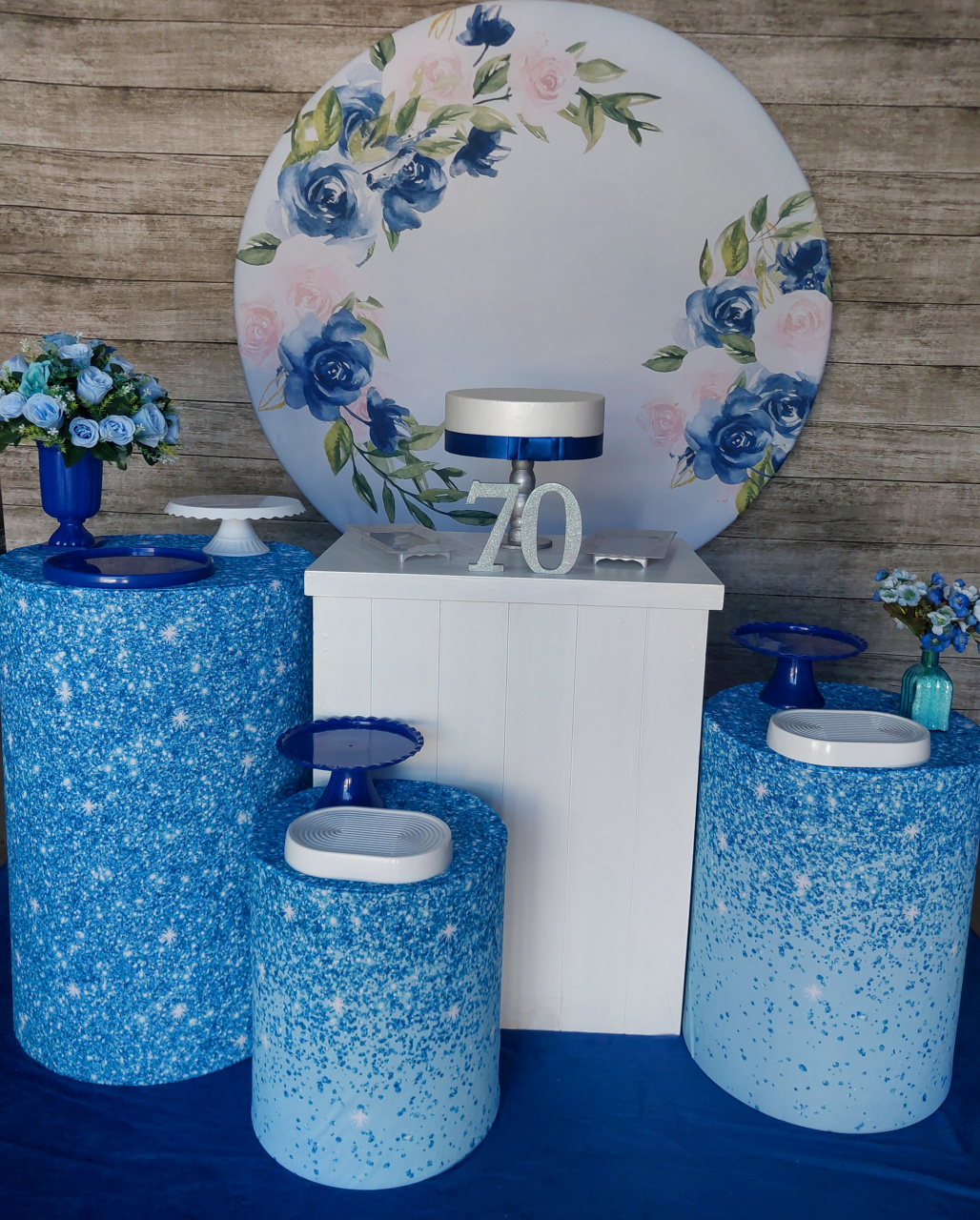 Floral Azul E Rosa - Kit Prata - Anelan Artes e Decorações