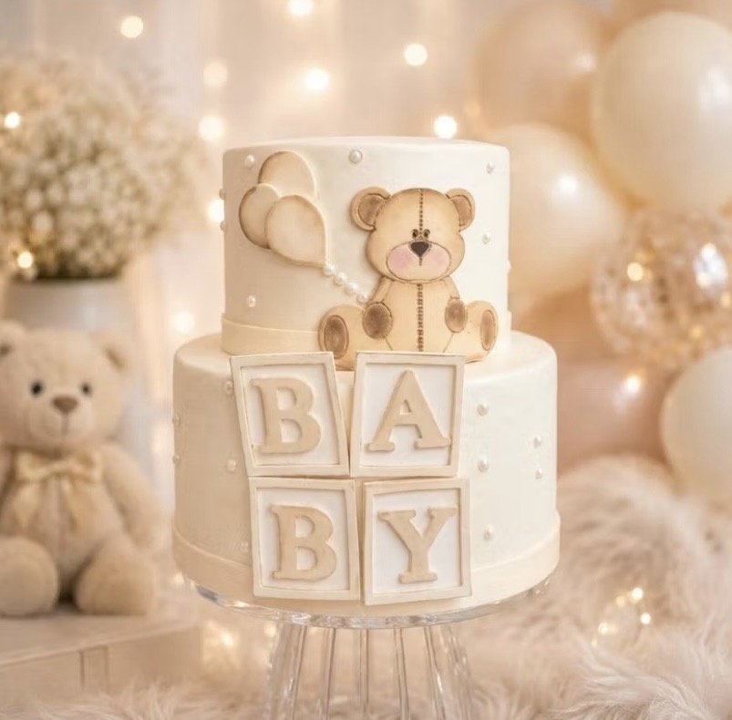Bolo Fake Chá de Bebê Ursinho - Decore com amor 