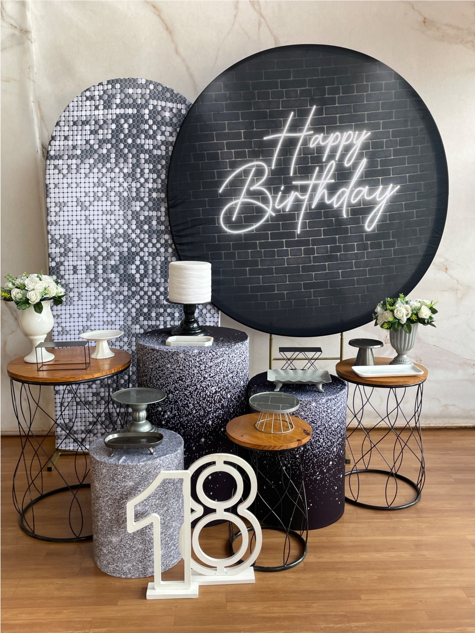Kit Happy Birthday Preto & Prata- Luxo  - Cantinho da Cris Reis