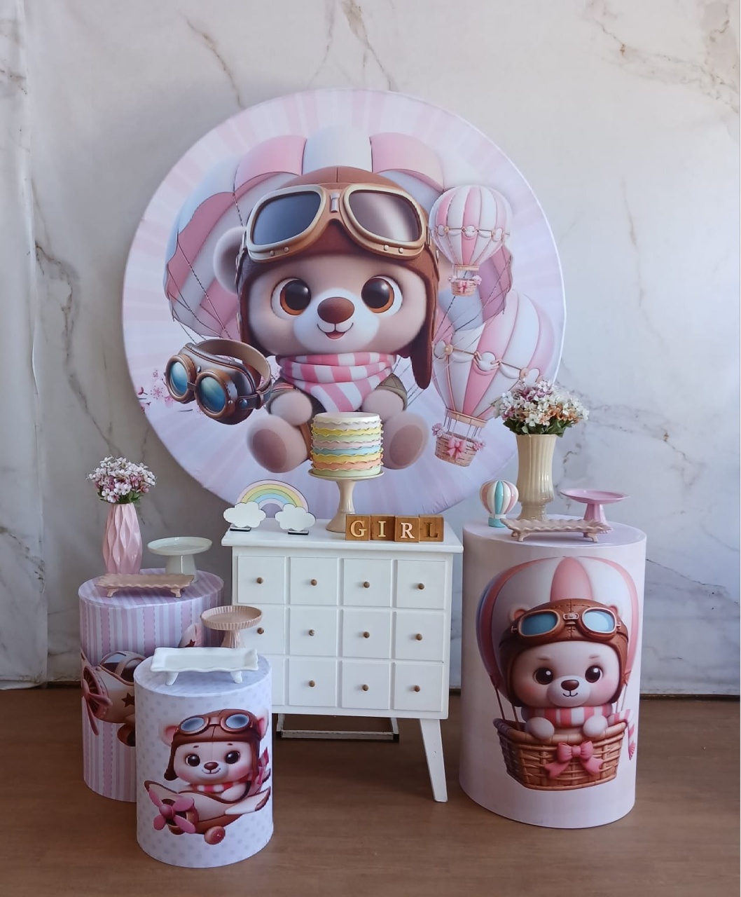 Kit Ouro  Ursinha Baloeira - Chá de Bebê Menina   - Cantinho da Cris Reis