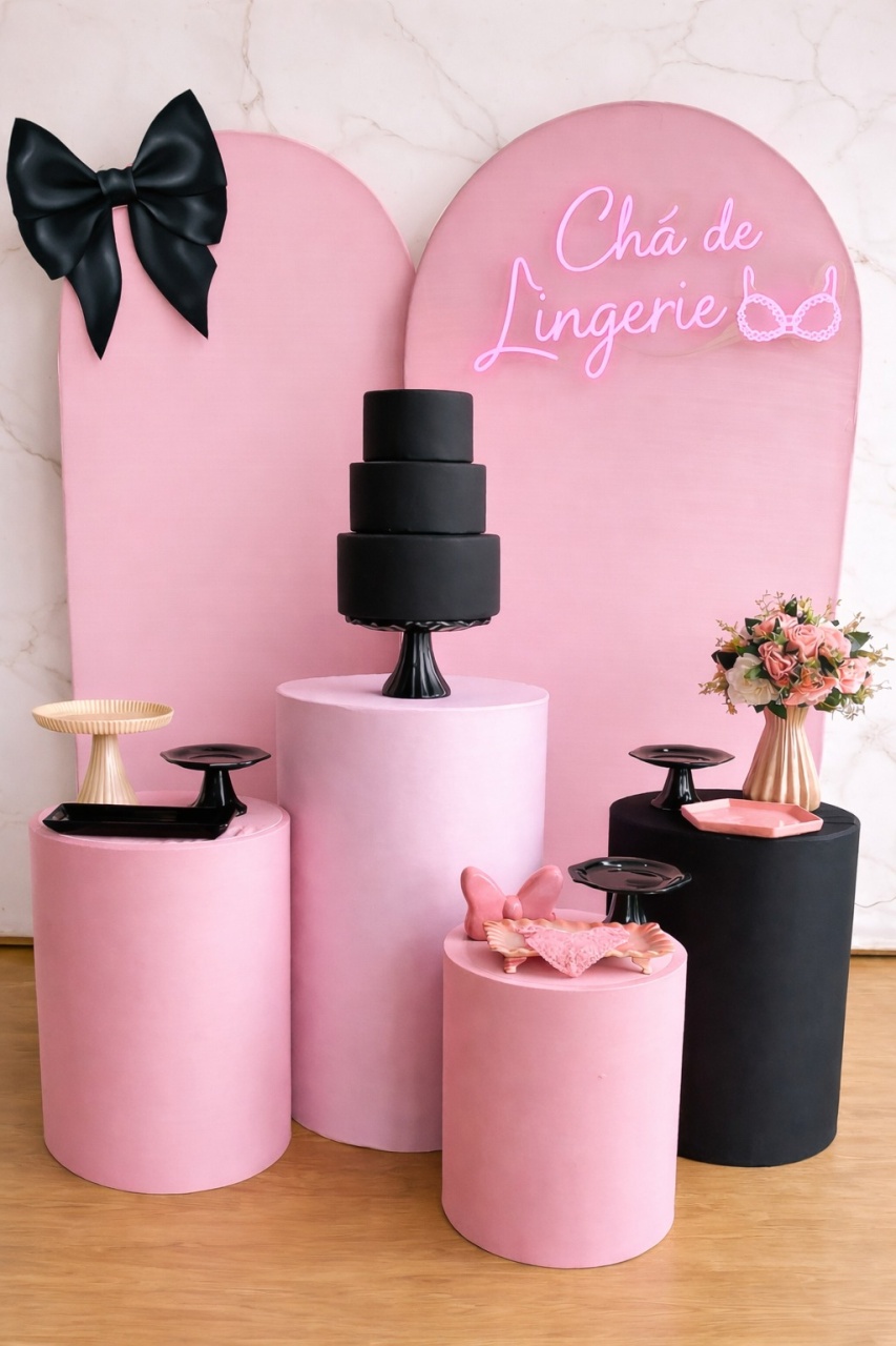 Chá Lingerie Rosa E Preto - Cantinho da Cris Reis
