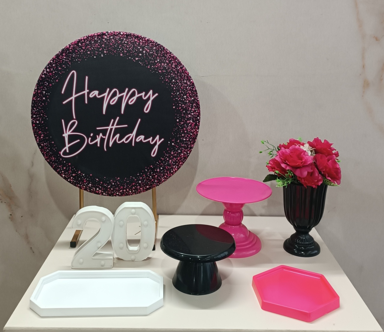 Festa Na Mesa- Happy Birthday Pink Com Preto - Cantinho da Cris Reis
