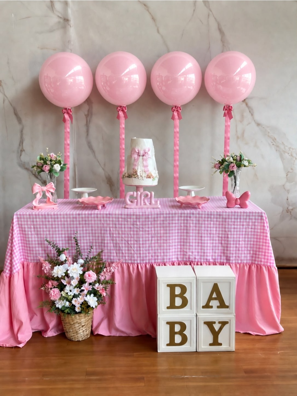 Kit Chá de Bebê Com Toalha de Mesa - Laços Menina - Cantinho da Cris Reis