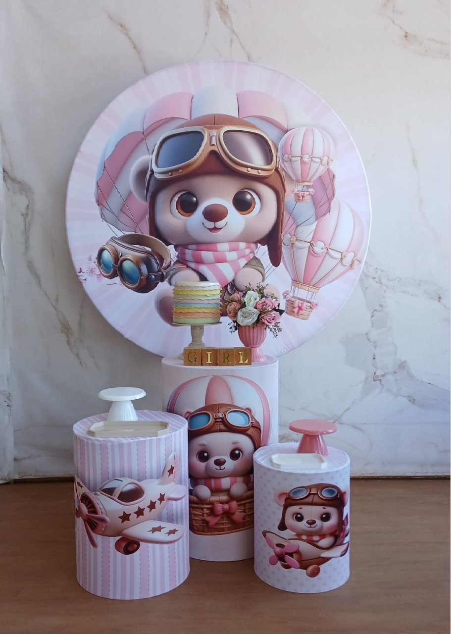 Kit Prata Ursinha Baloeira - Chá de Bebê Menina  - Cantinho da Cris Reis