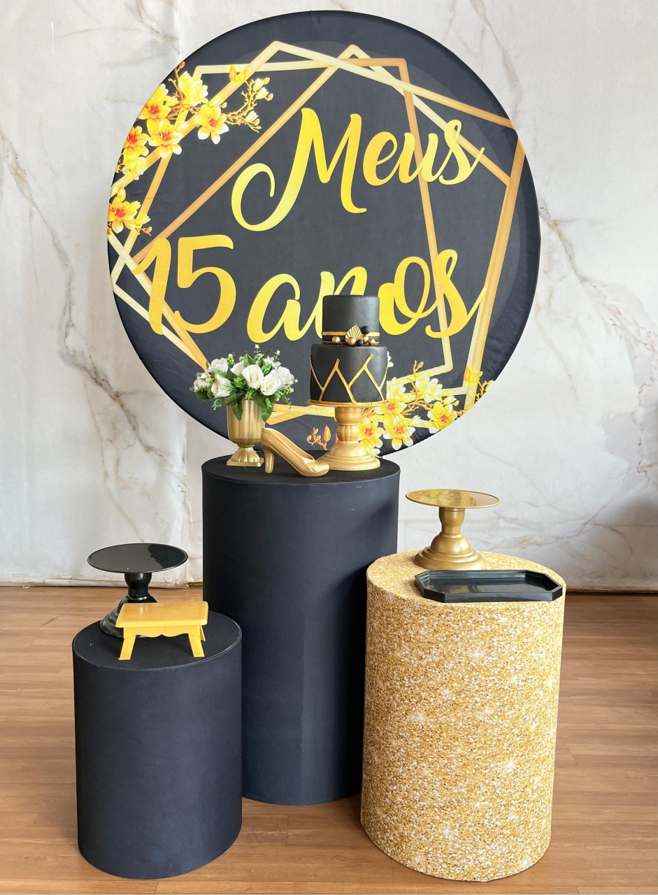 Kit Prata Meus 15 Anos - Preto Com Dourado  - Cantinho da Cris Reis