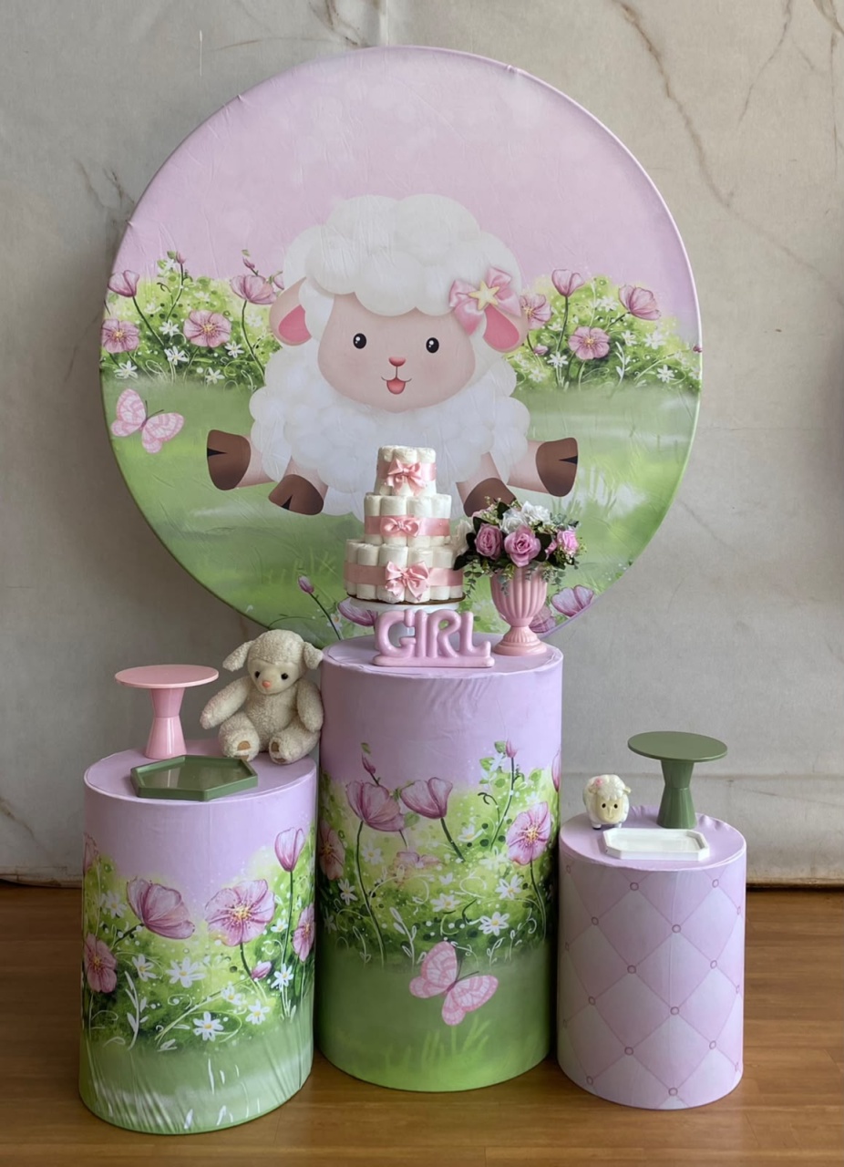 Kit Prata - Chá de Bebê Menina Ovelhinha 2 - Cantinho da Cris Reis