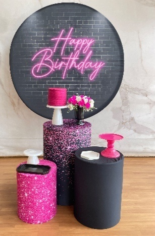 Kit Prata Happy Birthday - Pink & Preto - Cantinho da Cris Reis