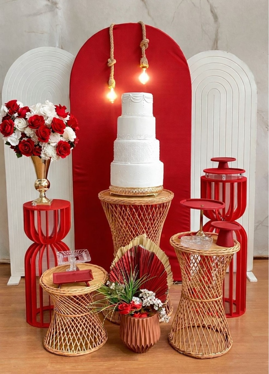 Casamento Mesa Vime P Vermelho - Cantinho da Cris Reis