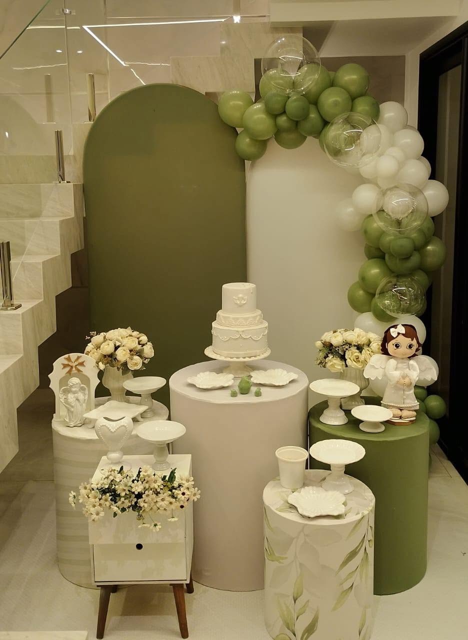 Batizado Salvia E Branco - FABIANA LOPES DECORACOES