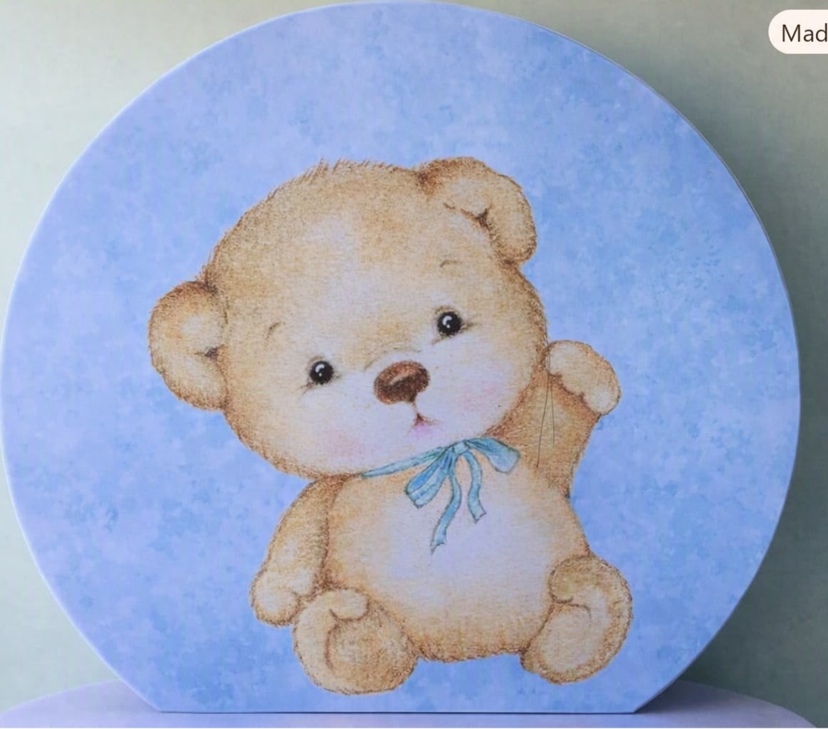 Painel Redondo Urso Azul Chá de Bebe - FABIANA LOPES DECORACOES
