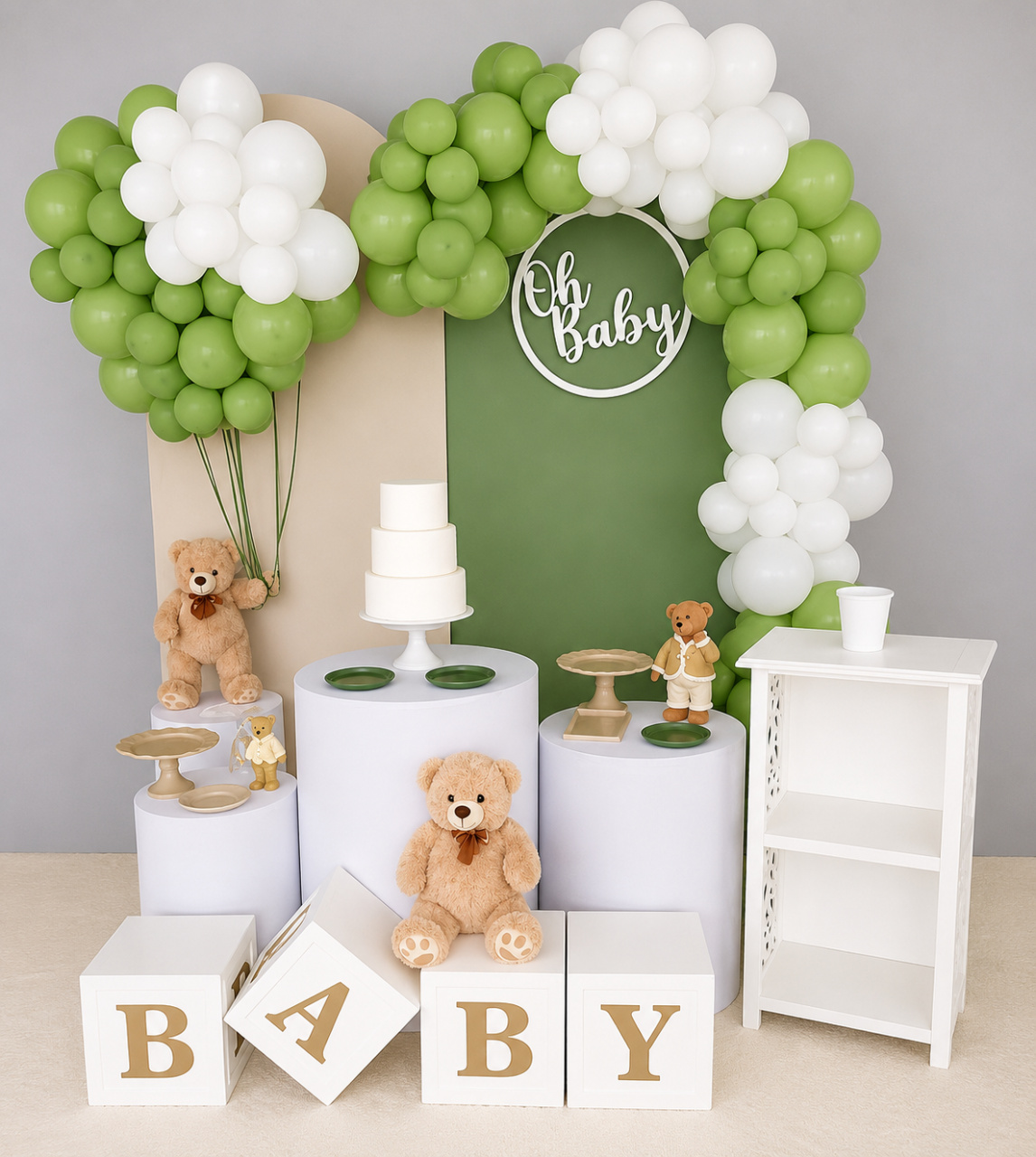 Chá Revelação Urso Bege E Verde - FABIANA LOPES DECORACOES