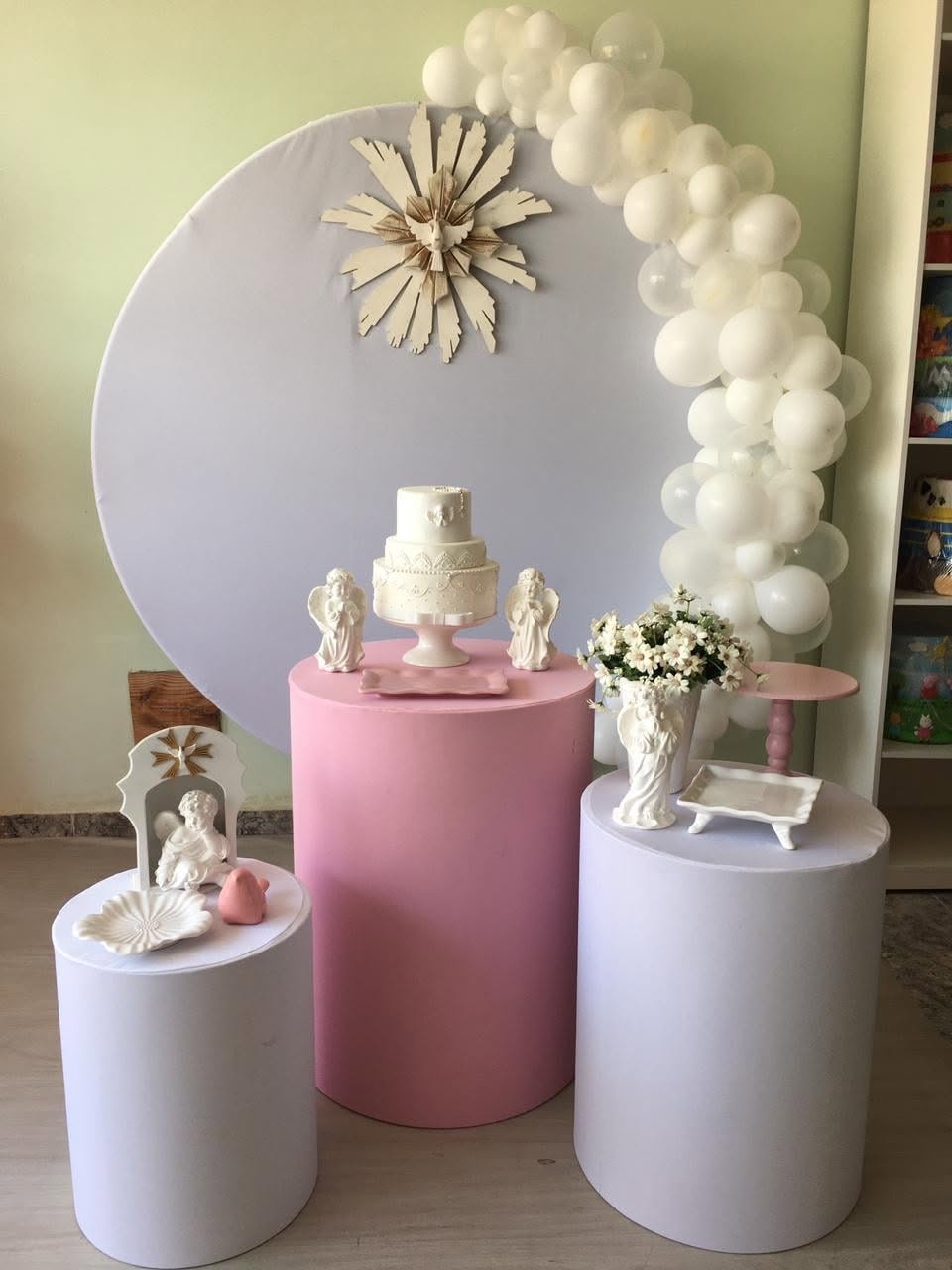 Batizado Branco E Cilindro Rosa - FABIANA LOPES DECORACOES